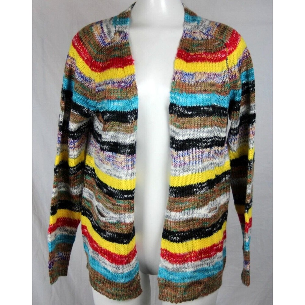 NORACORA Cardigan Womens Striped Colorful Open Front Pockets Boho Size XL